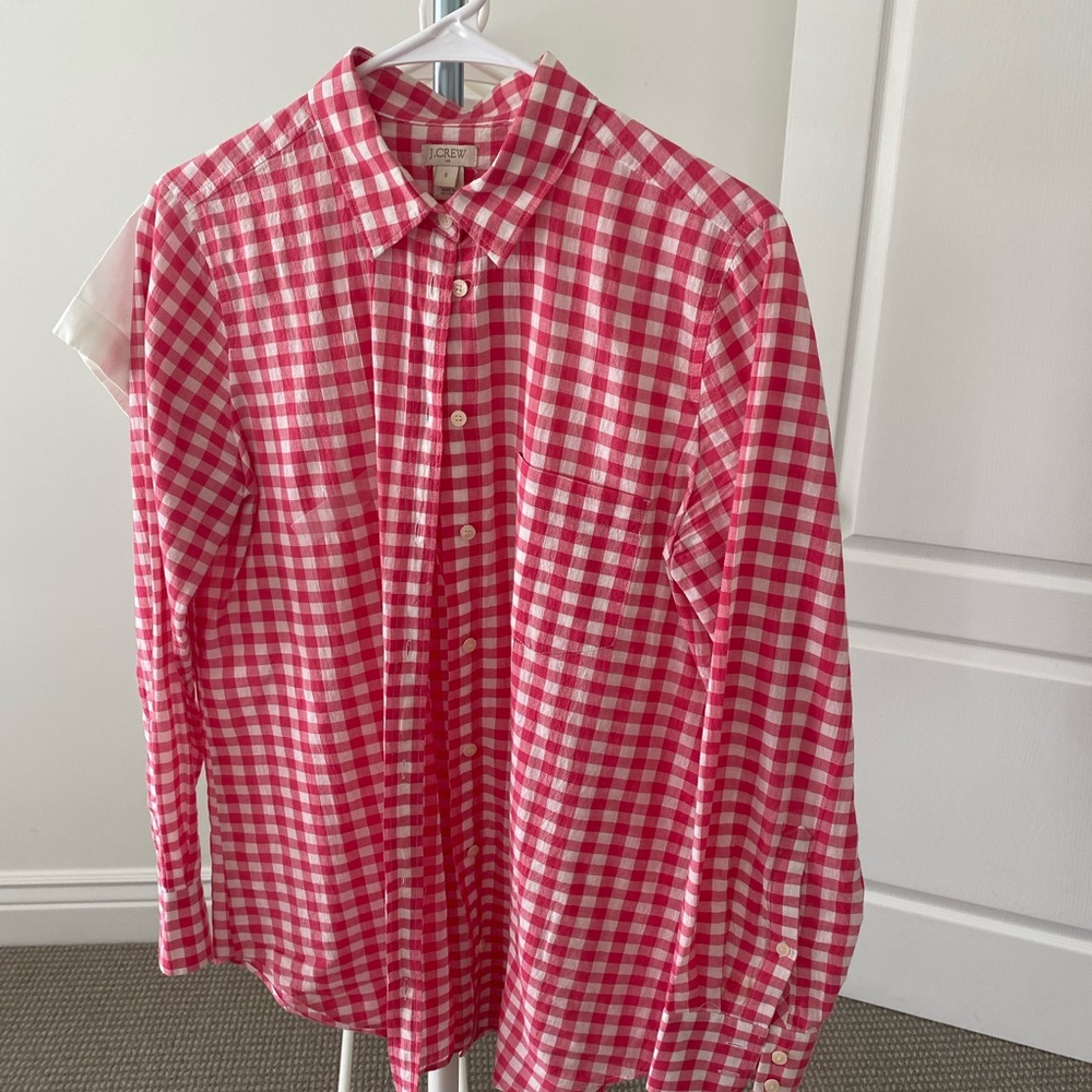 J crew hot pink gingham shirt
